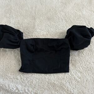 Abercrombie & Fitch Top Womens Black Puff Sleeve Smocked Crop Size XS